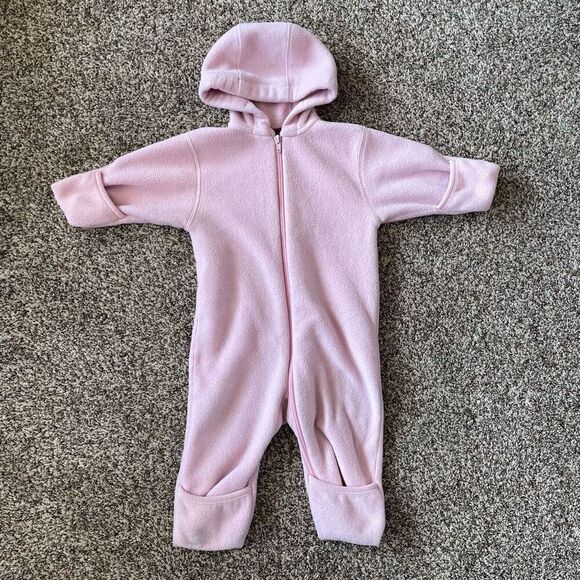 Lands End pink fleece bunting suit size 6-12 months - Picture 1 of 7